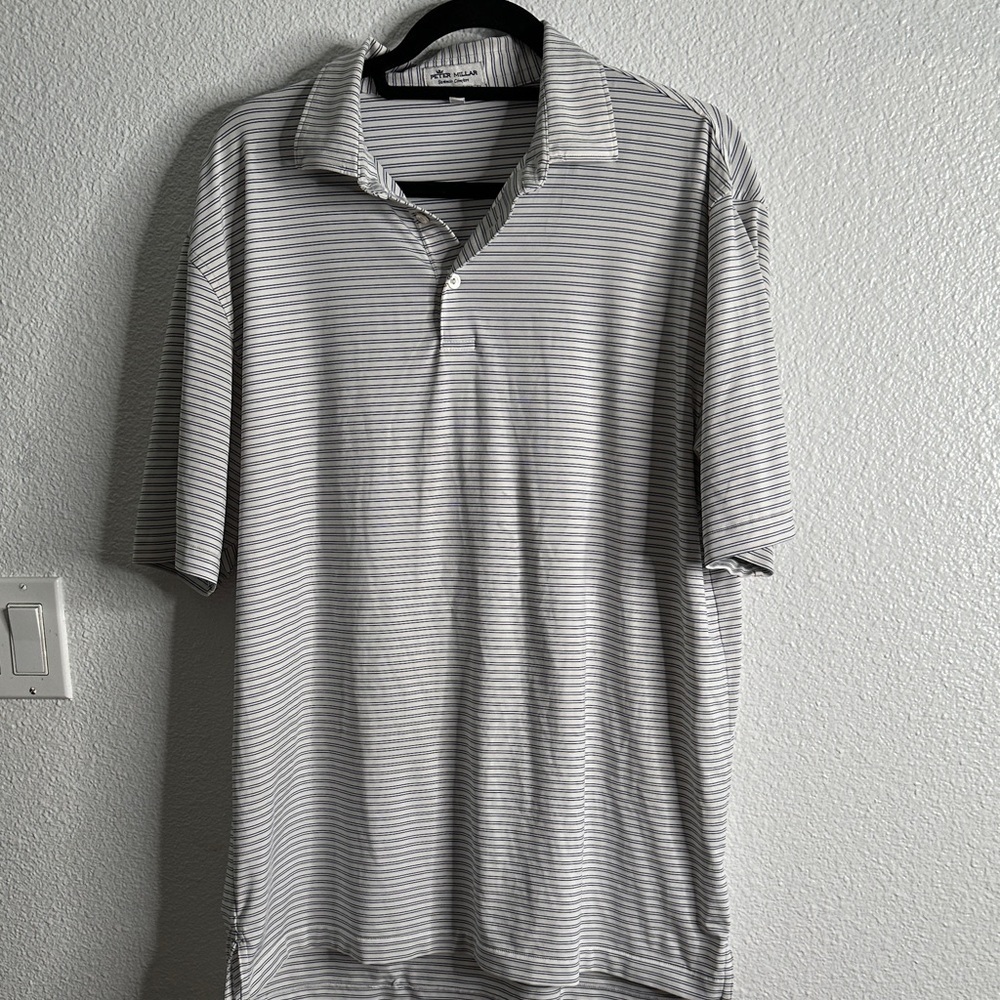 Peter millar Light Gray blue Striped Polo Shirt size large